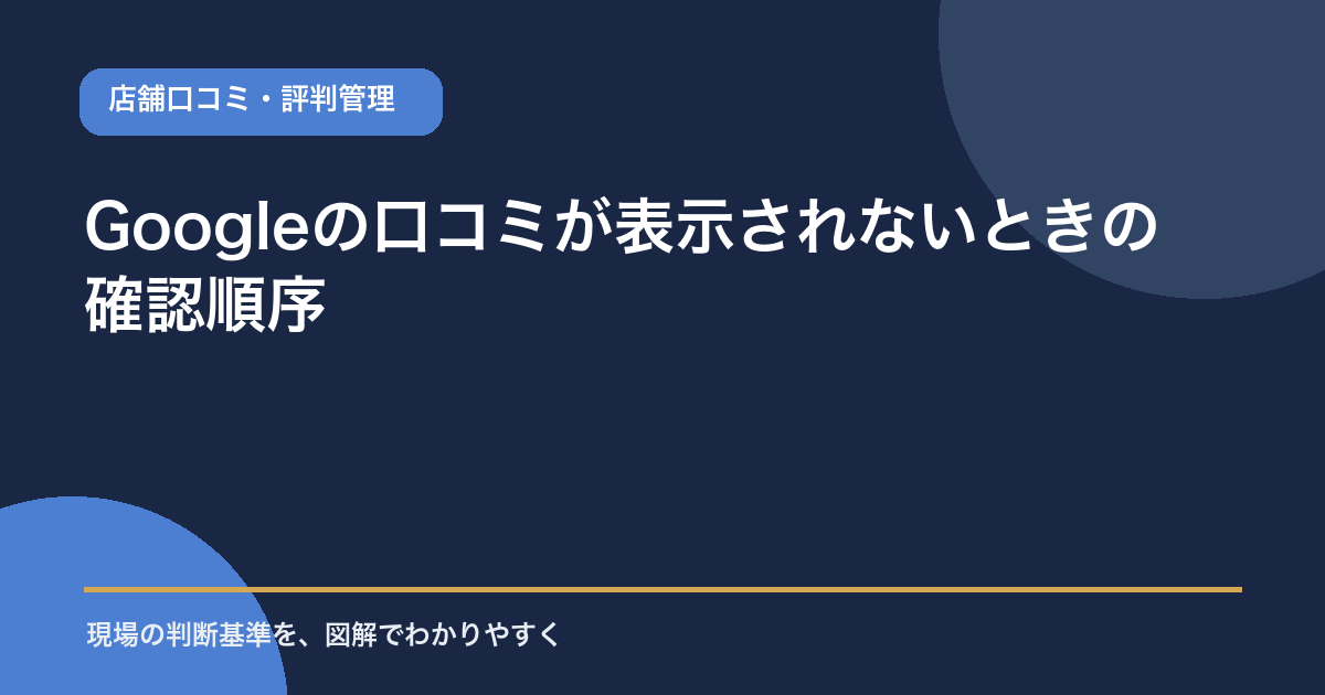 Googleの口コミが表示されない原因を4つに分類して確認する手順を示すアイキャッチ画像