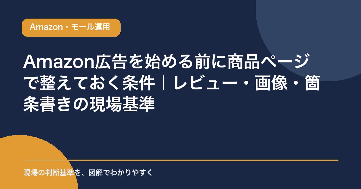 Amazon広告を始める前に商品ページで整えておく条件を示すアイキャッチ