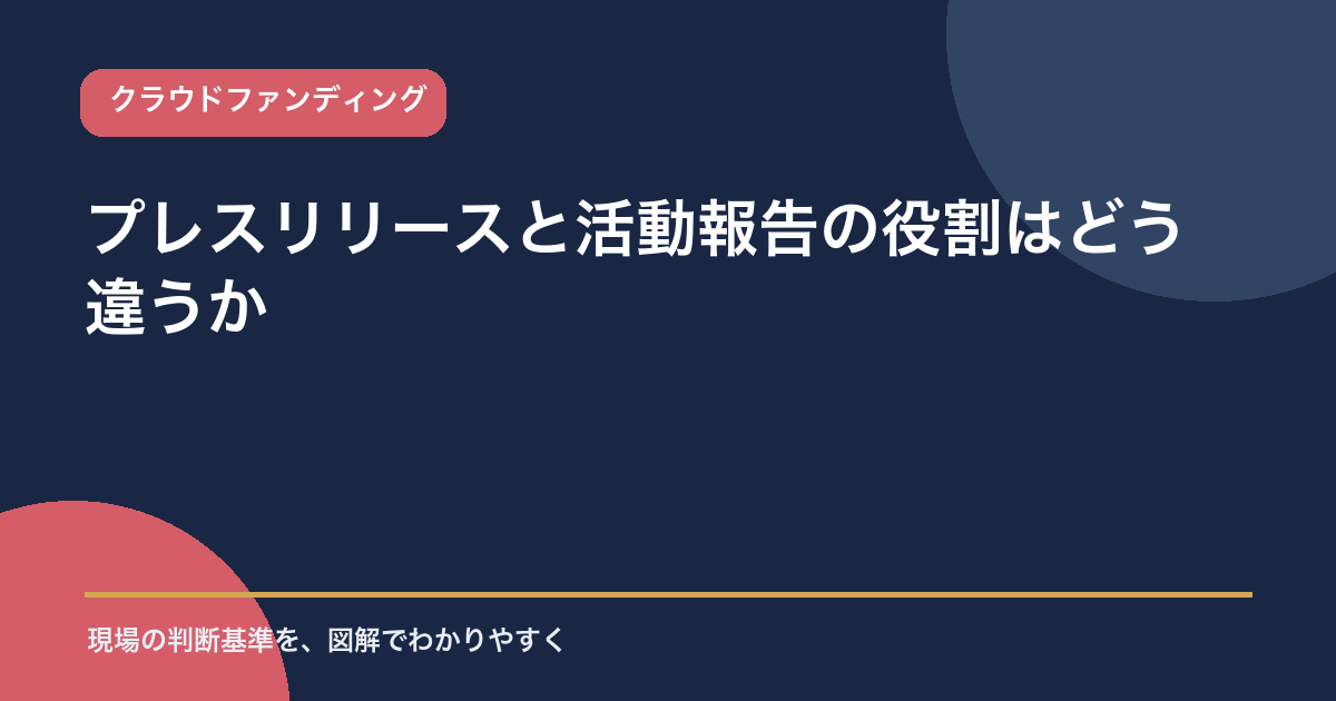 プレスリリースと活動報告の役割の違いを4つの切り口で整理したアイキャッチ画像